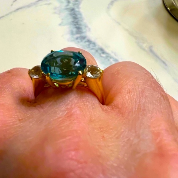 ☀️Vtg☀️14K w/Swiss Blue & White Topaz - Picture 6 of 10